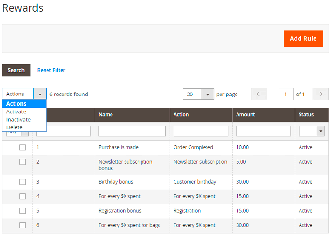 magento 2 reward points rewards rules
