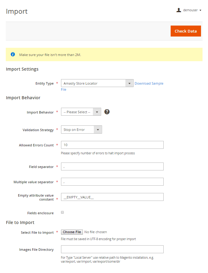 magento 2 import pickup locator