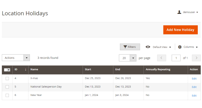 magento 2 store locator holidays