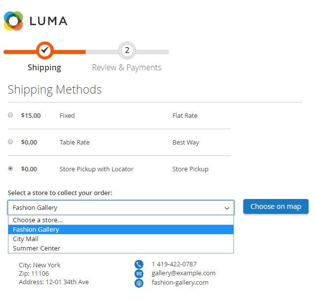 magento 2 store pickup with locator choose method