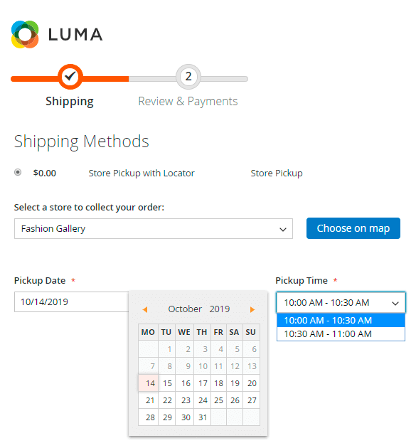 magento 2 store pickup with locator choose time