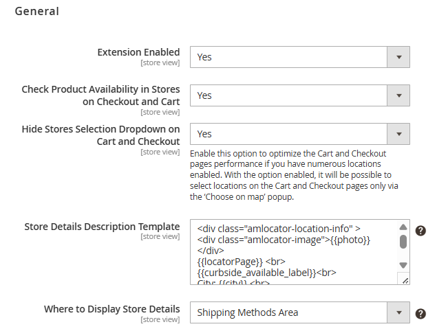 magento 2 store pickup with locator general settings