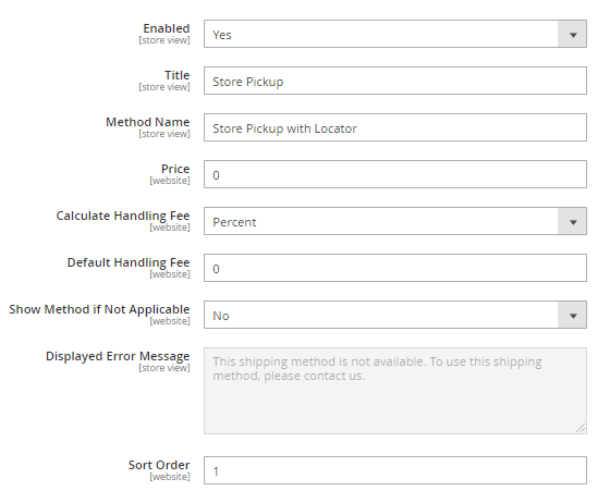 magento 2 store pickup with locator method settings