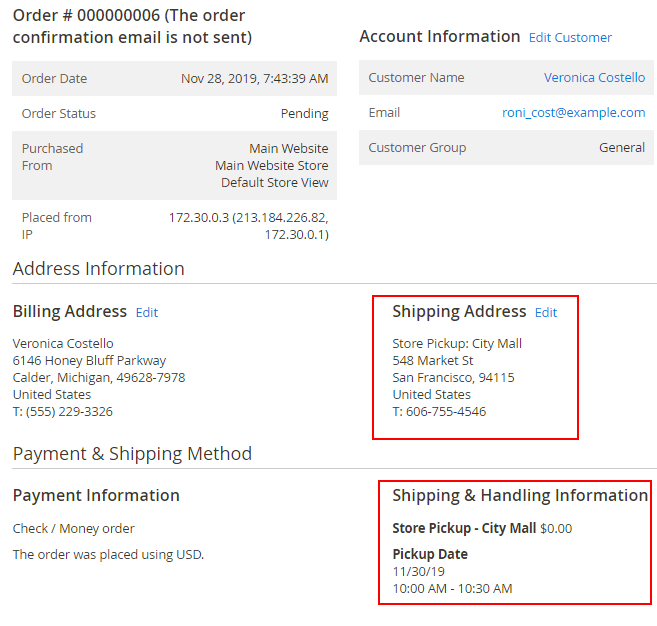 magento 2 store pickup with locator order admin