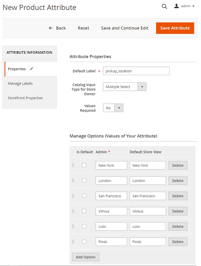 magento 2 pickup attribute 1