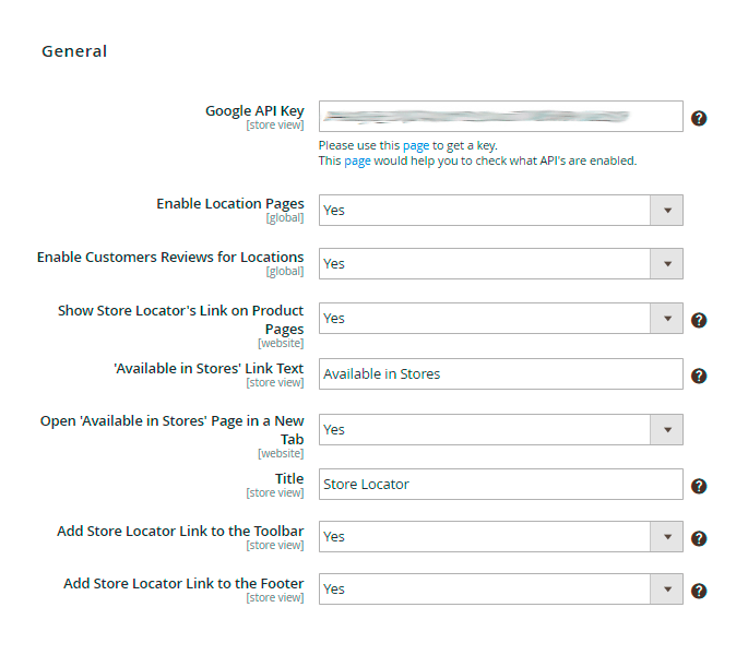 magento 2 store locator m2 general settings.
