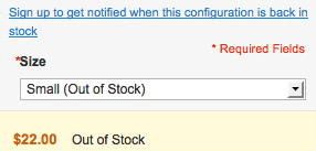 magento out of stock configurable product