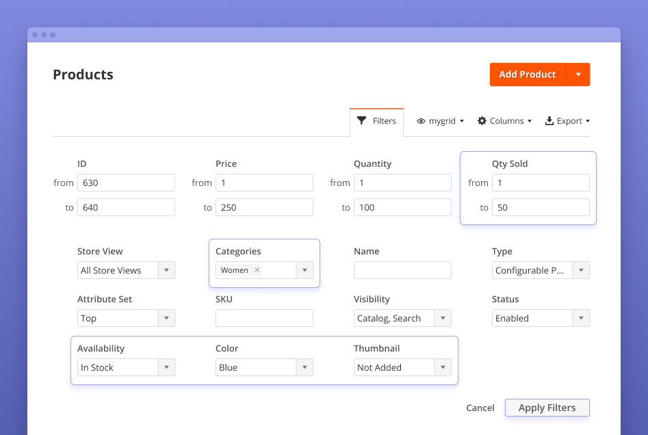 advanced filters magento 2 advanced product grid filters