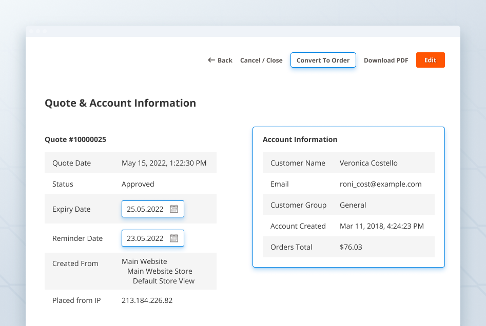 Magento 2 Quote Extension Request for Quote Module Email Quote to