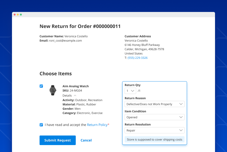 rma extension create rma request