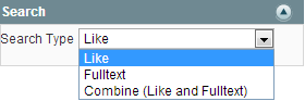 Select one of three search types - ‘Like’, ‘Fulltext’ or ‘Combined’ magento advanced search module