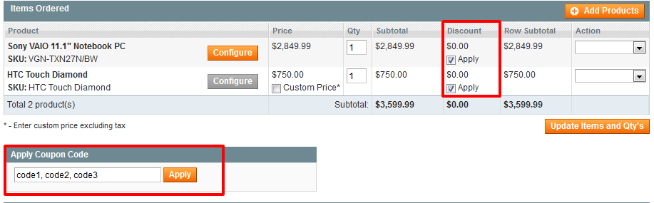 Multiple coupons